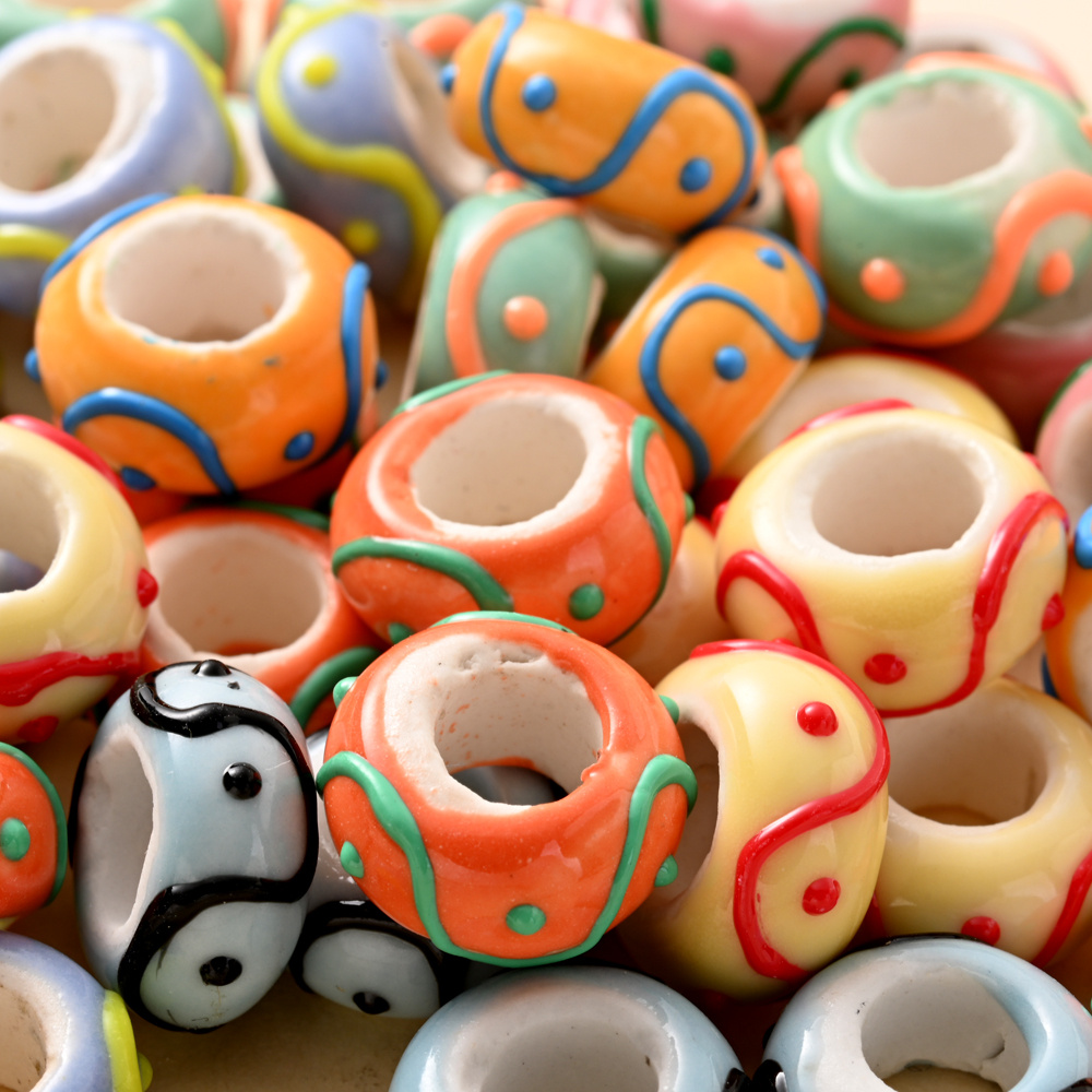 5pcs Colorful Hand-Painted Ceramic Decorative Beads